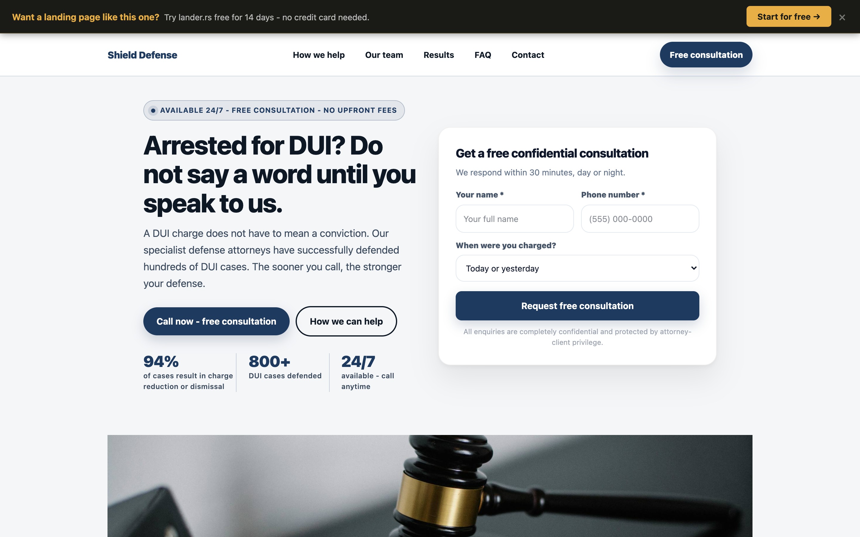 DUI lawyer landing page example