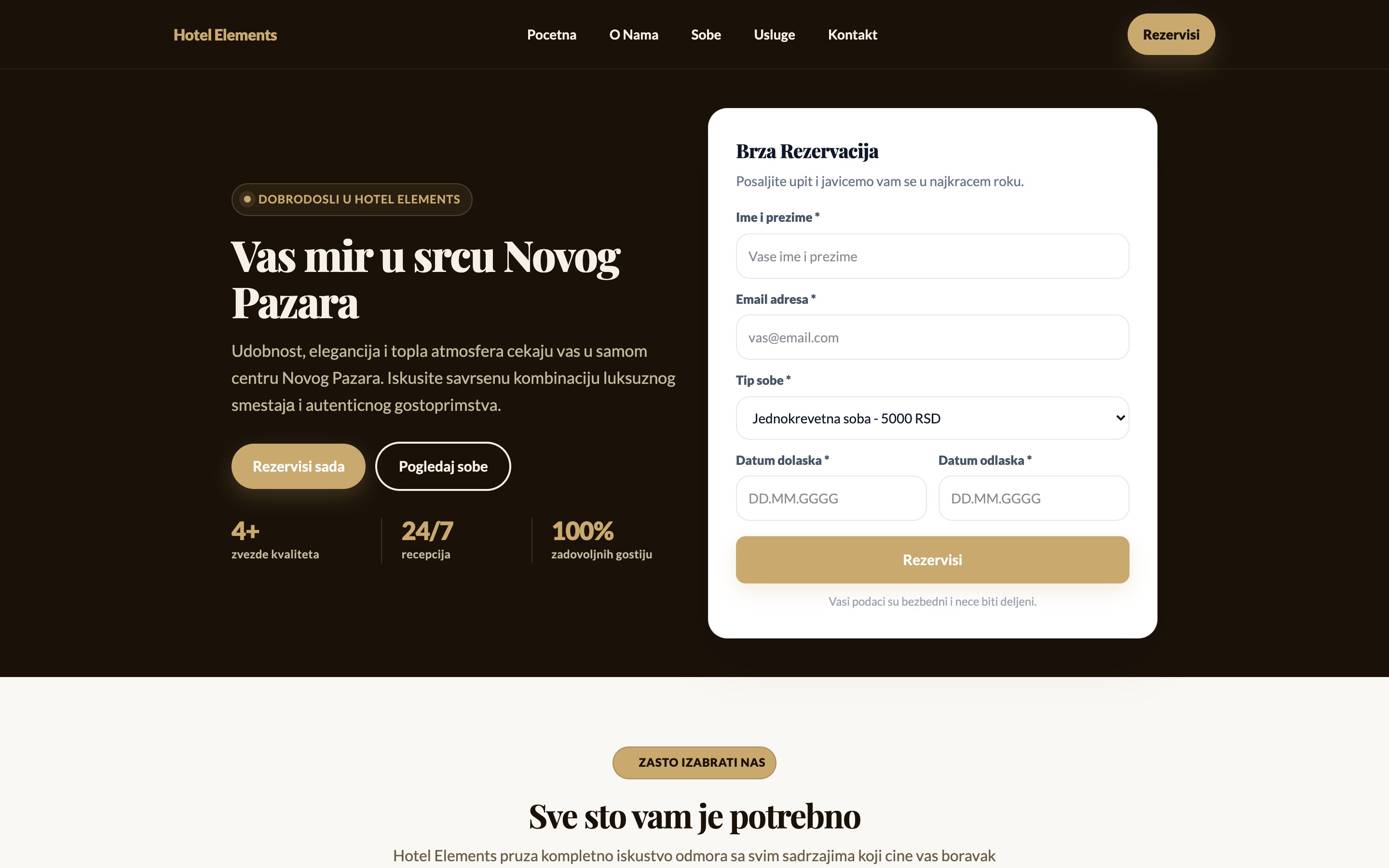 Primer sajta za hotel