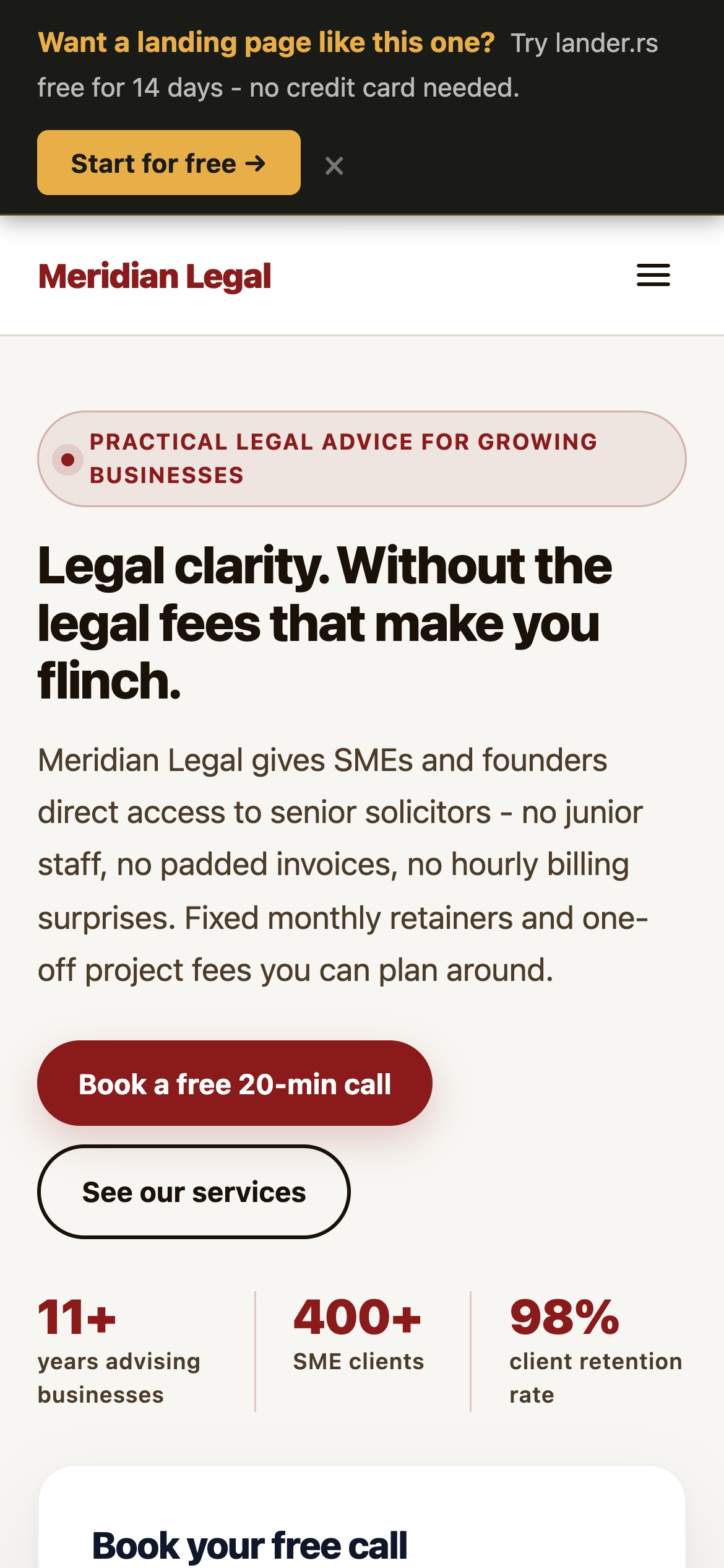 Meridian Legal - mobile view