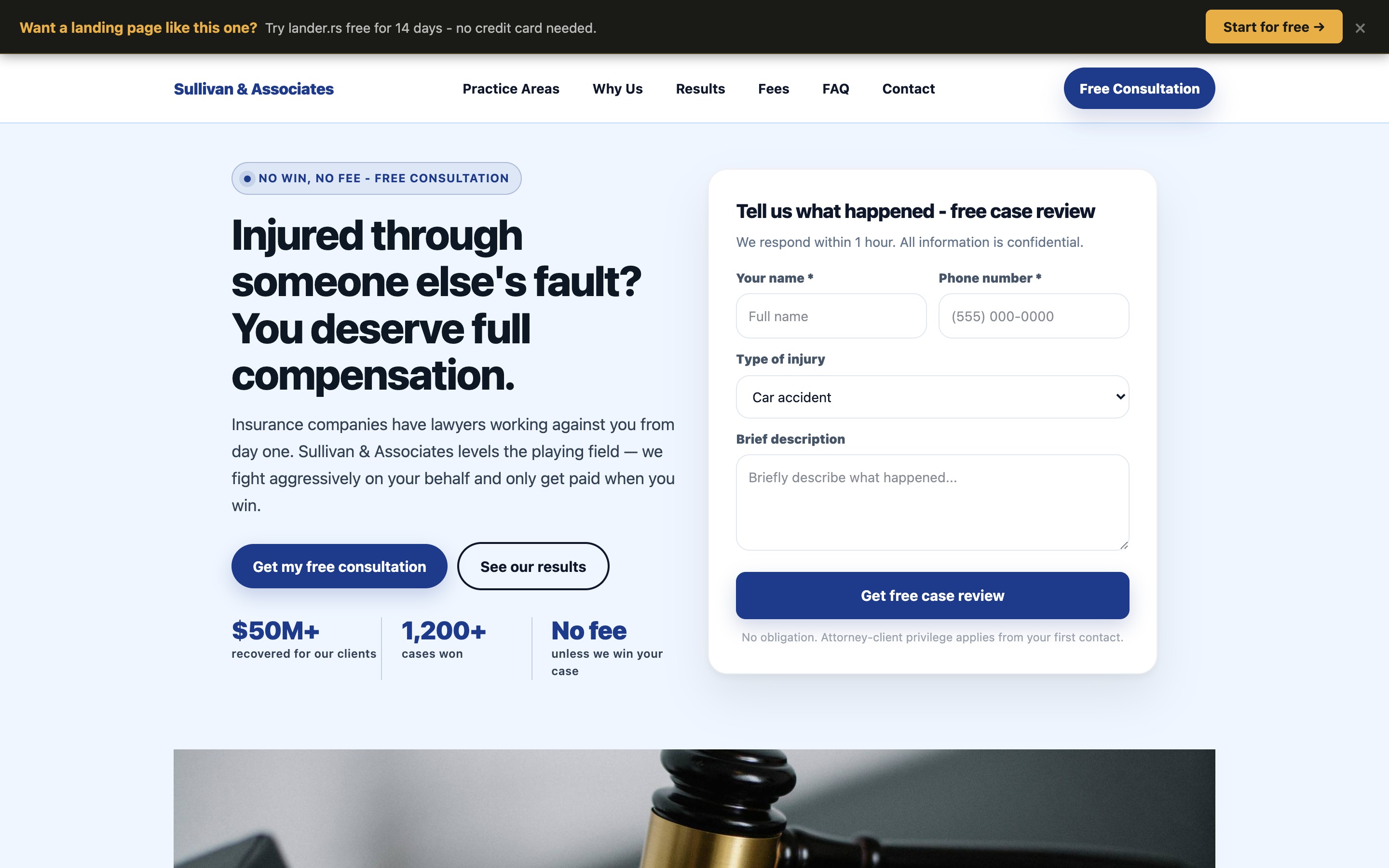 Personal injury landing page example