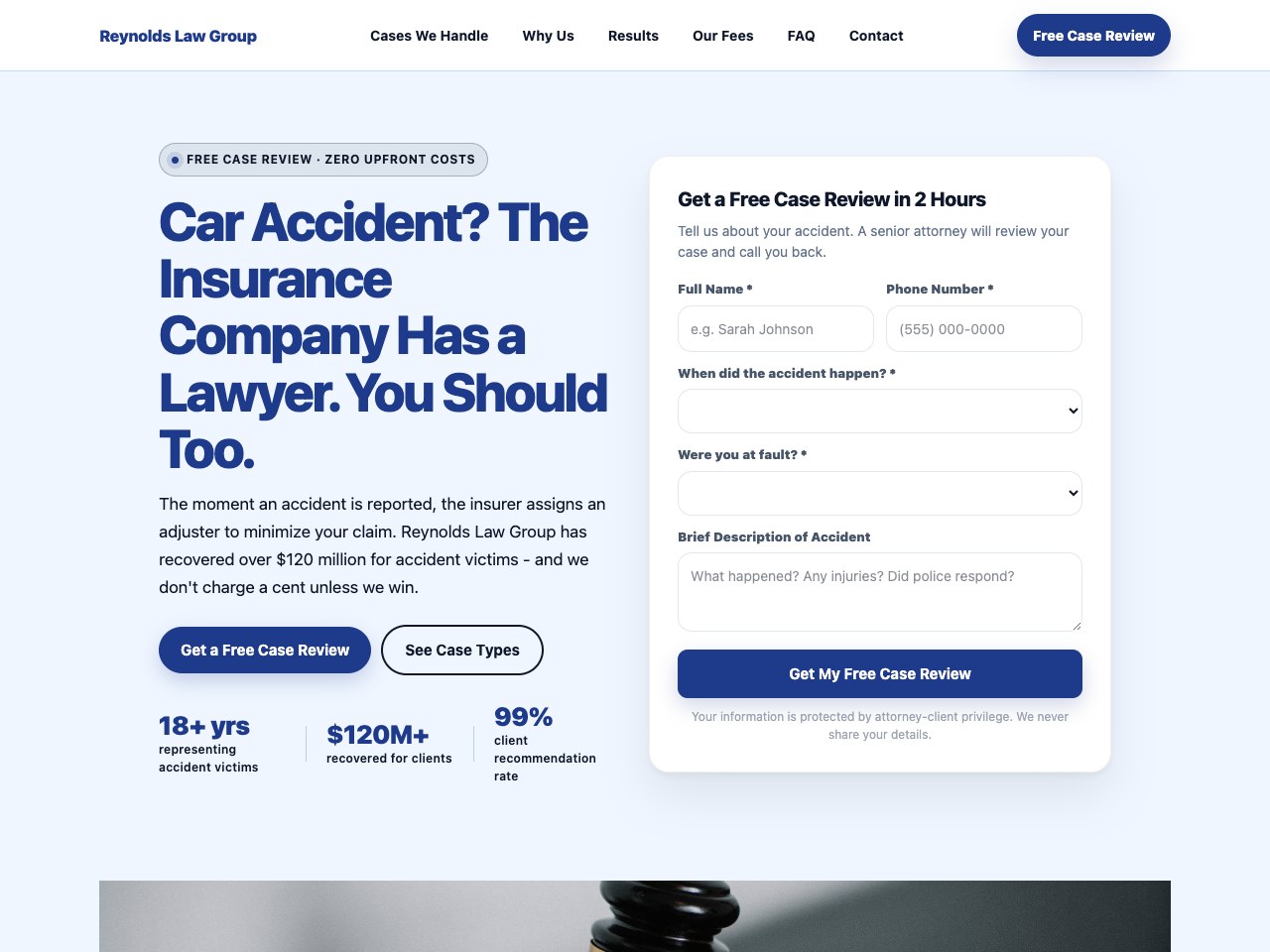 Car Accident Lawyer landing page