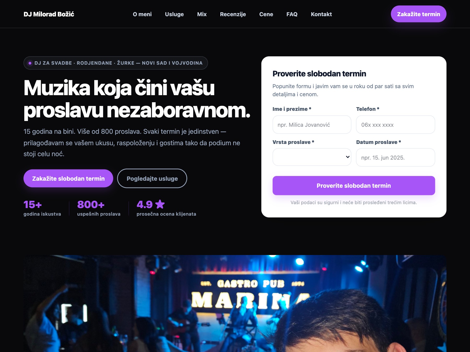 DJ Milorad Božić landing page