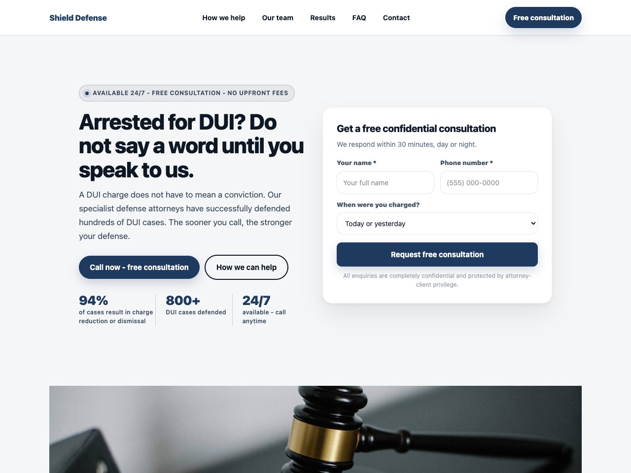 DUI Lawyer landing page