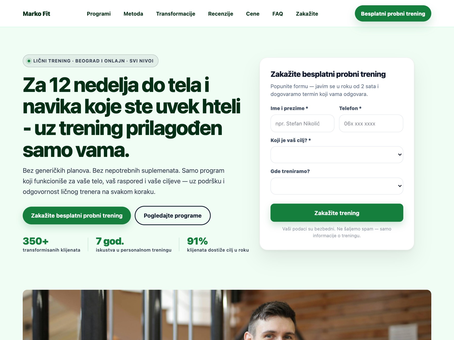 Lični Trener landing page