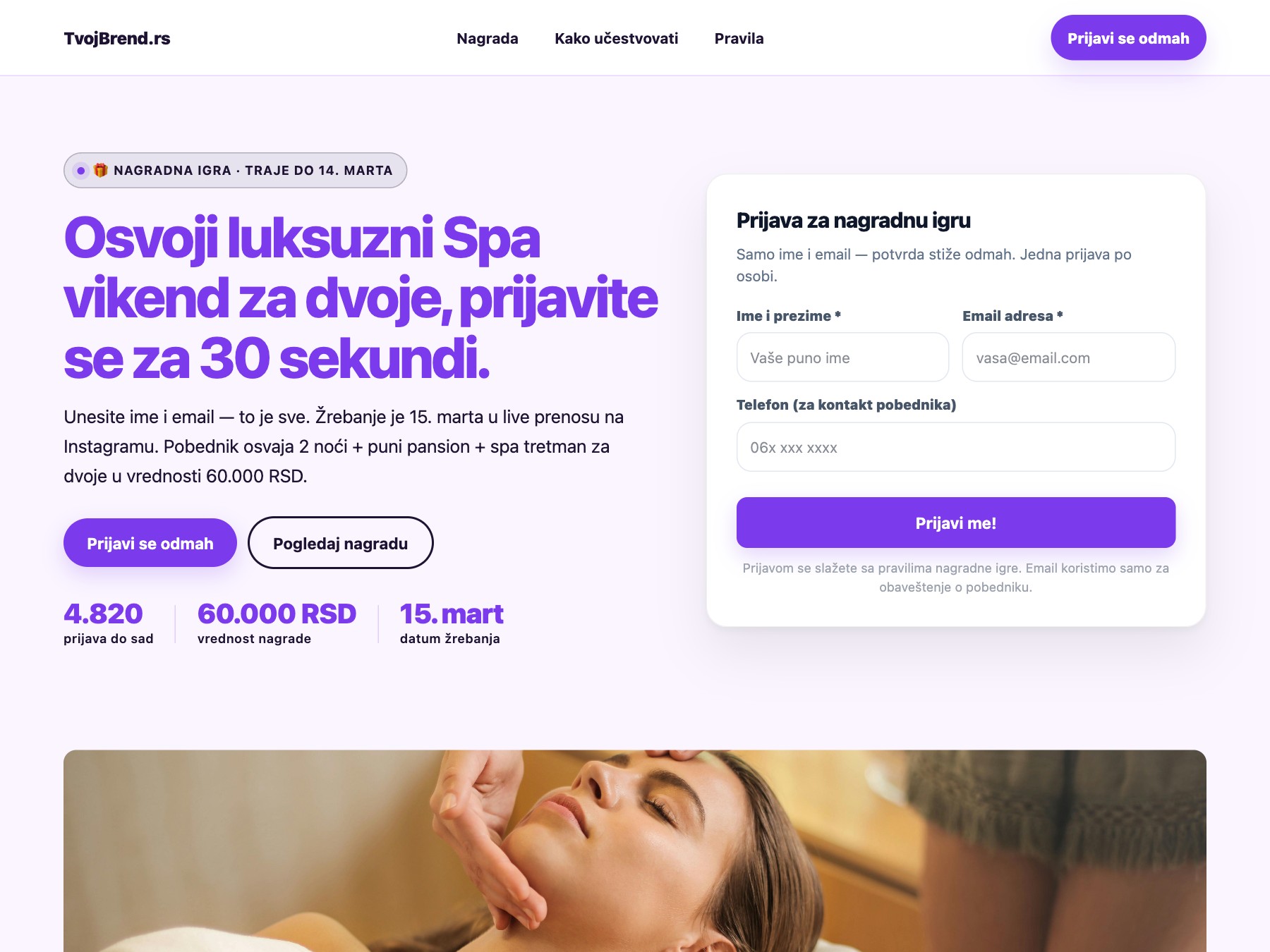 Nagradna Igra landing page
