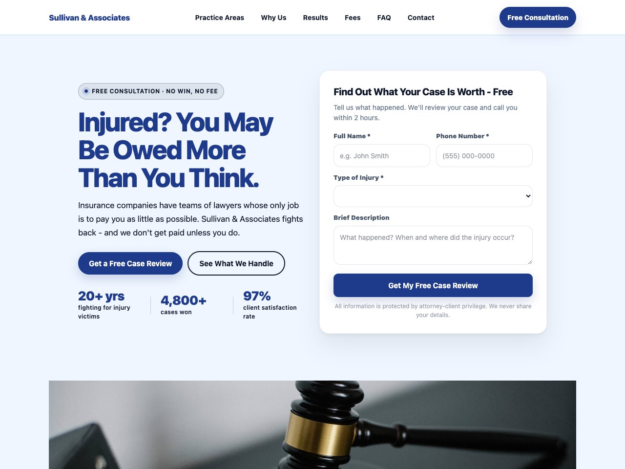 Personal Injury Attorney landing page