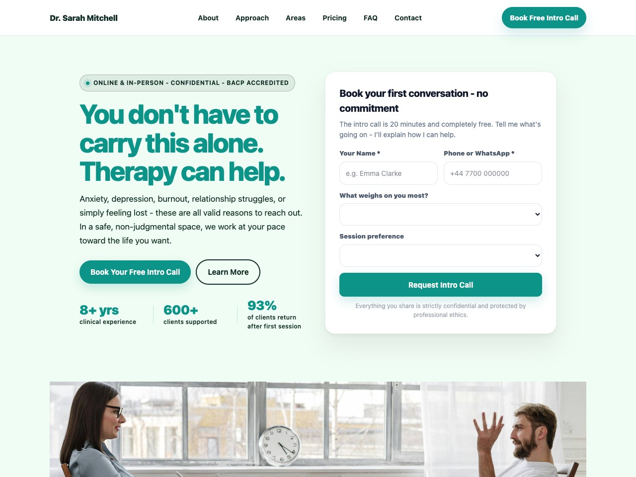 Psychotherapist landing page