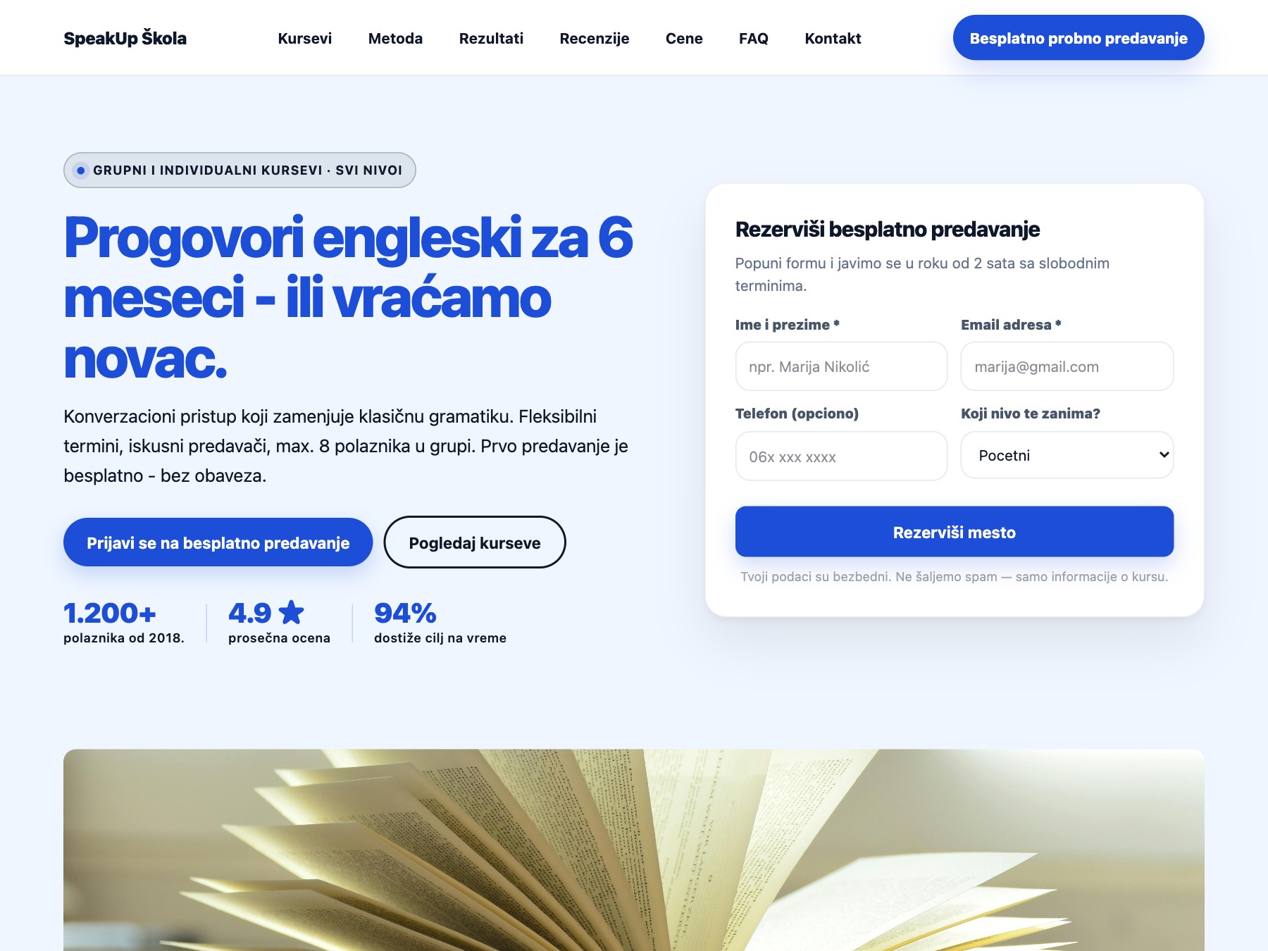 Škola Engleskog Jezika landing page