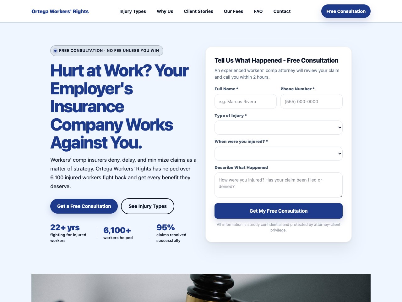 Workers Compensation Lawyer landing page